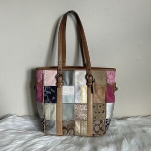Coach Holiday Patchwork Gallery Tote Bag Multi Color Leather Canvas B06Q-10001